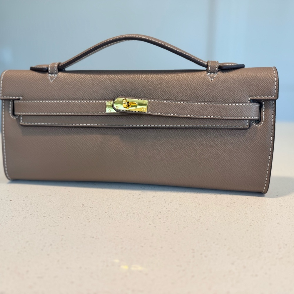 Elegant Taupe Leather Clutch